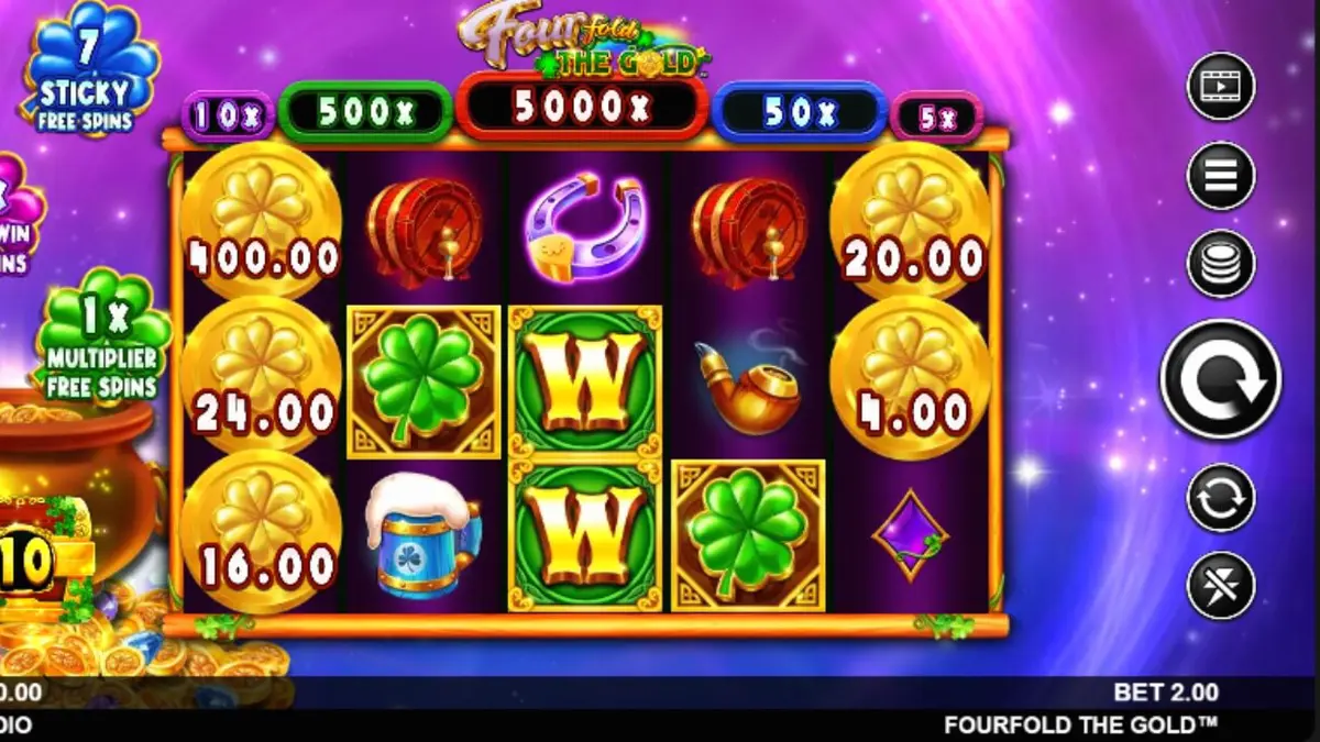 Tampilan visual slot Fourfold the Gold dengan tema leprechaun di luar angkasa
